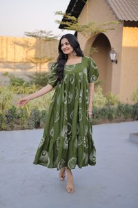 TENNECY Kurti de Verano para Mujer, Estampado en Algodón, Tradicional, Largo hasta el Tobillo, con Características de Secado Rápido, Elástico, Reversible y Sin Arrugas - Product Image 5