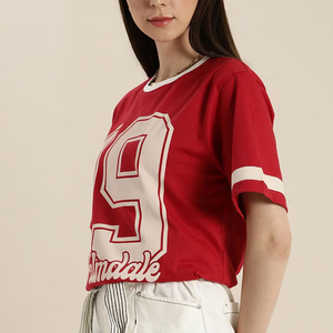 เสื้อยืดครอปผู้หญิง PUFFIN SPORTS OEM พิมพ์ลายตามสั่ง คอกลม แขนสั้น ทรงหลวม สวมใส่สบาย ผ้าเจอร์ซีย์คอตตอน เหมาะสำหรับฤดูใบไม้ผลิและฤดูร้อน - Product Image 2