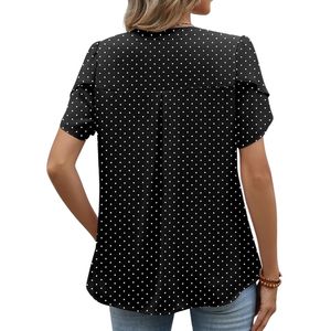 Chemisiers classiques à pois noirs et blancs, manches à volants, coupe décontractée, mode business décontractée, hauts d'été pour femmes, chemisiers en mousseline de soie - Product Image 2