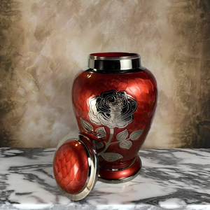 Luxurious Handmade Modern Adult Cremation Urns Metal <b>Red</b> Color Tabletop <b>Vase</b> Customized Capacity Available for Bulk Supply - Product Image 1
