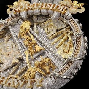 Fully Iced Out Moissanite Themed Pendant 18K Gold Plated Skeleton Design HipHop Style Men Everyday Wear Jewelry Two Tone Pendant - Product Image 3