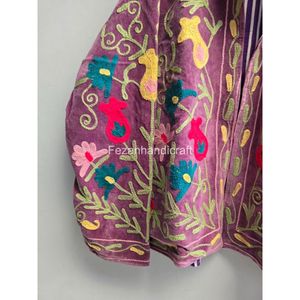 Veste en velours brodée pour femmes, broderie ouzbèke, manches longues, col mandarin, tenue d'automne, motif floral violet - Product Image 5