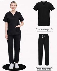 Ensemble de blouses médicales vertes à manches courtes pour femmes, col en V, pour usage médical et chirurgical - Product Image 2