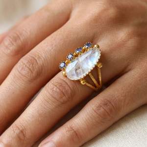 Anillo Clásico de Plata de Ley 925 Chapado en Oro con Piedras Preciosas de Cianita y Piedra Lunar Arcoíris Blanca para Fiestas - Product Image 6