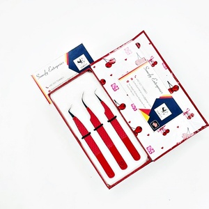 Pince à cils Somofy Enterprises en acier inoxydable rouge, pointe lisse, prise en main parfaite, 10 mm, précision, revêtement papier, boîte personnalisée avec logo - Product Image 3