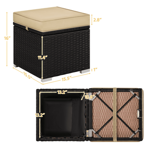Set di 2 Pouf Contenitori da Esterno in Vimini con Cuscini Marrone/Kaki - Product Image 5