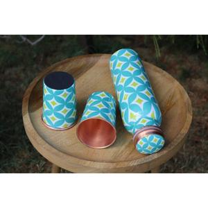 Customizable Designs Copper Water <b>Bottle</b> With 2 Glass Set Floral Print Enamel Coated Food Grade Metal Water <b>Bottle</b> Home Drinking - Product Image 2
