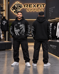 Sudadera con capucha y cremallera para hombre, negra, con diseño gráfico en la manga, corte regular, estilo urbano, 100% algodón, invierno, personalizada, OEM, venta al por mayor - Product Image 2