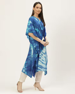 High Quality Designer Rayon <b>Kaftan</b> Tie Dyed <b>Summer</b> Daily Wear Regular Fit Sweetheart Neck Washable Three Quarter Sleeve - Product Image 3