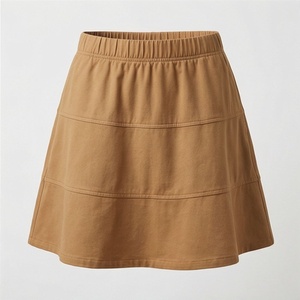 Jupe courte élastique à taille élastique pour femmes, couleur unie, décontractée, en coton et fibre de bambou, confortable, à porter toute l'année - Product Image 1