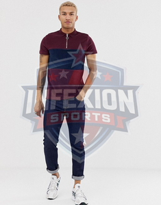 Polo en tricot à manches courtes pour homme, style décontracté, avec fermeture éclair et blocs de couleur - Product Image 3