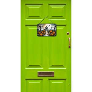 New Marigold Spooky Halloween Aluminum Metal <b>Sign</b> Multicolor 8HX12W Wall Door Hanging Prints for <b>Kitchen</b> Bar Bathroom Home Decor - Product Image 2