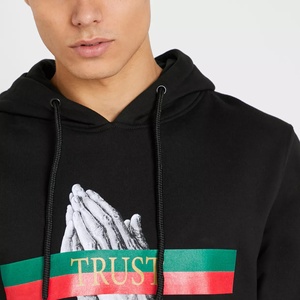 Sudadera con Capucha Gráfica de Forro Polar Grueso con Estampado de Manos en Oración y Letras, Unisex, Venta al por Mayor - Product Image 3