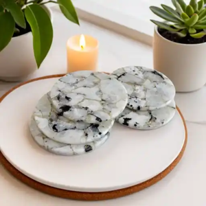 Exclusivos Posavasos de Piedra de Luna Arcoíris y Feldespato |   Juego de Posavasos de Piedra Semipreciosa Natural | Artículos para Bebidas y Decoración del Hogar - Product Image 2