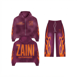 Conjunto Deportivo ZAINI para Hombre, Invierno, Estilo Urbano, Transpirable, 420 GSM, 100% Algodón, Felpa, Color Granate y Naranja, con Logotipo Personalizado - Product Image 1