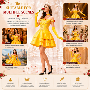 Nuovo Arrivo 2026: Abito <span class=keywords><strong>da</strong></span> <span class=keywords><strong>Principessa</strong></span> Belle per Donna, Costume Giallo di Halloween con Guanti, Abbigliamento per Spettacoli e Balli per <span class=keywords><strong>Adulti</strong></span> - Product Image 2