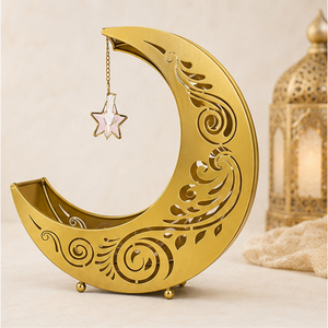 Luxury Gold Metal Ramadan Serving Tray for Dates and <b>Chocolates</b> Hollow-Out Crescent Moon Eid Mubarak Dessert Platter - Product Image 3