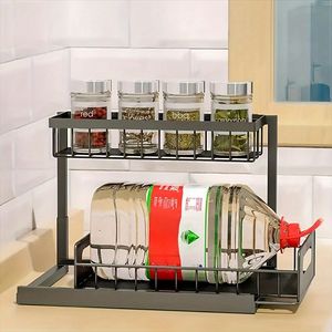 1/2 pz. Scaffale scorrevole estraibile per l'organizzazione del lavello della cucina, portaoggetti da lavello con funzione estraibile, soluzione durevole per l'organizzazione della cucina - Product Image 5