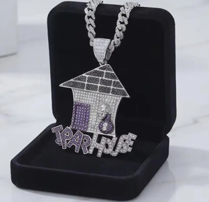 Collier pendentif en forme de maison serti de zircone cubique, micro-pavé, en laiton plaqué or, bijoux hip-hop pour hommes et femmes, cadeau de fête - Product Image 1