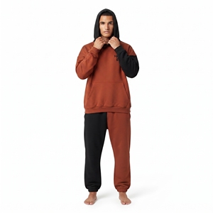 Survêtement personnalisé pour homme en molleton de coton bicolore, sweat à capuche oversize à épaules tombantes, pantalon de jogging coupe décontractée, blocs de couleur contrastés - Product Image 3