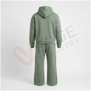 Conjunto Deportivo Unisex con Capucha Verde, Manga Larga, Color Sólido, Corte Holgado Informal, Transpirable, de Algodón, para Otoño - Product Image 2