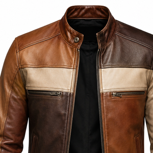 Chaqueta de Cuero Informal Marrón con Paneles, Estilo Urbano, para Otoño e Invierno, Abrigo de Moda Premium para Hombre, Elegante y Cálido - Product Image 6