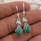 Boucles d'oreilles pendantes en malachite naturelle, argent sterling, bijoux bohèmes, pierre verte naturelle, cadeau de mode pour femme - Product Image 3