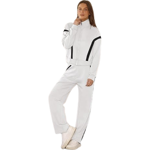 Conjunto de Sudadera Corta y Pantalones Deportivos Personalizados para Mujer, Sudadera con Cierre, Chándal con Logotipo Estampado en la Parte Delantera, Ropa Casual de Invierno, Estilo Urbano, OEM, ODM, Hecho a Medida - Product Image 3