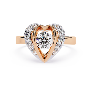Anillo de oro macizo de 14k con diamante de corte redondo en forma de corazón para mujer, diseño de flor, para regalo, compromiso, aniversario, boda - Product Image 5