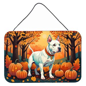 Blanco Pit Bull Terrier otoño pared puerta colgante impresiones Multicolor aluminio Metal signo para cocina Bar baño decoración del hogar 8HX12W - Product Image 1