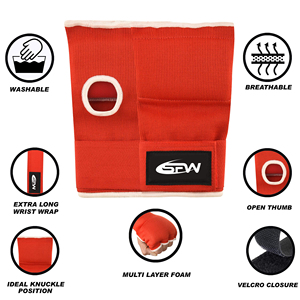 Bandage de boxe élastique rouge avec fermeture auto-agrippante, équipement de protection respirant pour adultes, style standard unisexe - Product Image 4