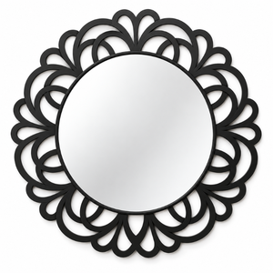 Miroir mural rond noir à motifs floraux, miroir décoratif moderne en métal pour salon, chambre, entrée, décoration de maison de luxe, art mural - Product Image 1