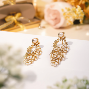 Pendientes de Moda en Tono Dorado con Perlas y Diamantes para Boda y Regalo - Product Image 3