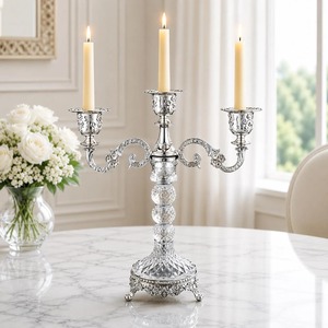 Modern Brass <b>Candle</b> Stand with Three Glass Holders for Home Office and Hotel Decoration At <b>Cheap</b> Price - Product Image 2