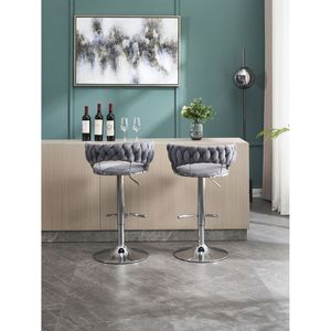 Set of 2 Swivel Height <b>Adjustable</b> Bar <b>Stools</b> with Chrome Footrest Base Velvet Top Simple Bar <b>Stool</b> Mechanical Lifting Mechanism - Product Image 4