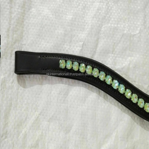 Ecuestre Calidad Premium Ronda Luz Verde Cristales Piedras Diamante Bling incrustaciones Canal vacío acolchado cuero caballo ceja banda - Product Image 3