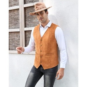 Gilet en cuir suédé vintage pour homme, style western cowboy, avec franges et pompons, boutons-pression, décontracté, OEM - Product Image 6