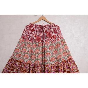 Cotton Block Print Floral <b>Patchwork</b> Bohemian Casual Long Ankle-Length <b>Skirt</b> Handmade Washable Pleated Design Women Summer Wear - Product Image 5