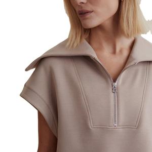 Sweat-shirt court à manches courtes et col surdimensionné pour femmes sweat-shirt à capuche et vêtements de sport avec logo personnalisé avec décoration d'insigne - Product Image 2