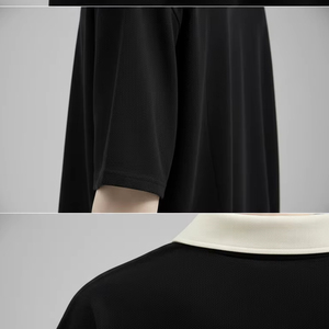 Men's Oversized Black Polo <b>Shirt</b> with Contrast Collar | Casual Loose Fit Short Sleeve T-<b>Shirt</b> for Summer - Product Image 1