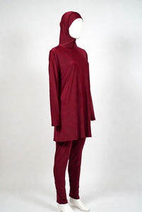 Traje de Baño Burkini Modesto para Mujer, Manga Larga, Color Borgoña Sólido, para Playa o Piscina - Product Image 1