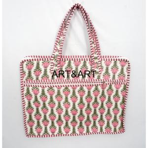 ART&ART Mochila para Portátil Hecha a Mano 100% Algodón, Estampado a Bloque, Asa Acolchada, Cierre con Cordón, Gran Capacidad, Casual, Ecológica - Product Image 1