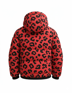 Veste matelassée à capuche pour homme, imprimé léopard rouge et noir, manteau d'hiver style streetwear, vêtement d'extérieur tendance - Product Image 2