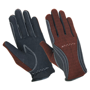 Guantes de equitación negros y marrones de cuero sintético para mayor durabilidad y comodidad durante todo el día, con reverso de tela transpirable para diversas tareas. - Product Image 1