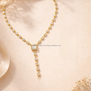 Emerald Cut Diamond <b>Necklace</b> in Yellow Gold with Drop Pendant, Elegant <b>Statement</b> <b>Necklace</b>, Luxury Bridal Fine Jewelry for Women - Product Image 1