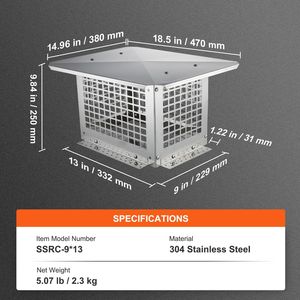 Coperchio per Camino in Acciaio Inox 304, 13 x 9 Pollici, Pratico Copri-Caminetto per Stufe di Ville, Facile Installazione, Non Facile da Rovinare - Product Image 6