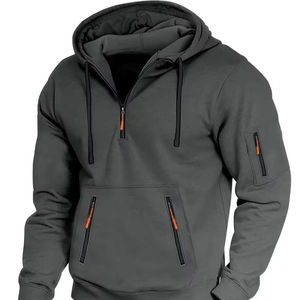 Sudadera con capucha extragrande de algodón suave y grueso con cremallera de un cuarto y bolsillo en el pecho, de calidad superior para hombre. - Product Image 3