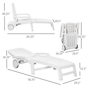 Sdraio Reclinabile Bianca a 5 Posizioni con Ruote e Vano Portaoggetti per Giardino e Spiaggia - Product Image 3
