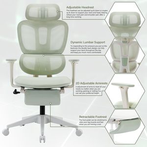 Chaise de bureau ergonomique avec repose-pieds, dossier haut, soutien lombaire dynamique, appuie-tête 2D réglable, accoudoirs 2D réglables, pivotante - Product Image 3