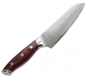 Couteau de chef en acier Damas avec manche en bois Pakka rouge et talon en acier inoxydable – Outil de cuisine - Product Image 3
